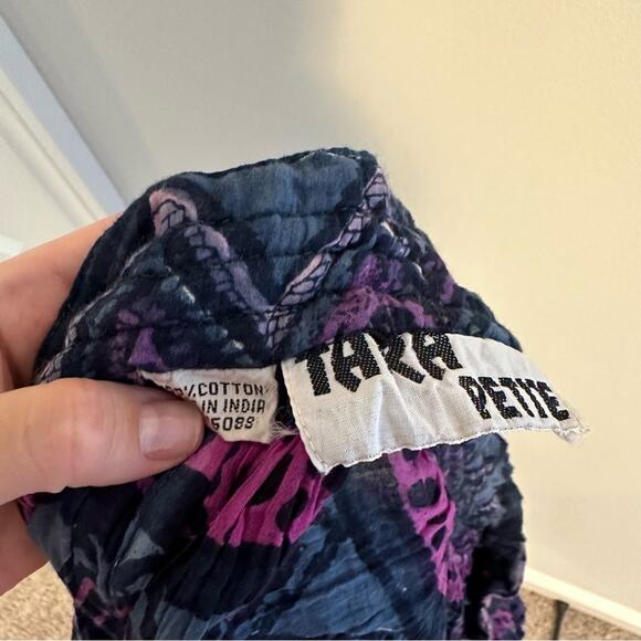Vintage Tara Petite Purple Blue Sheer Gauze Block Print Ikat Maxi Skirt Large - Picture 5 of 10